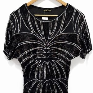 Black & Silver Sequin Short-Sleeve Blouse SIZE SMALL